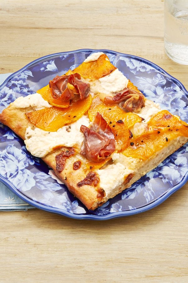 White pizza with butternut squash and prosciutto