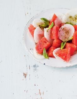 White radish, watermelon and black salt (Mooli and tarbuz salad)