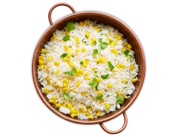 White rice with basil and corn