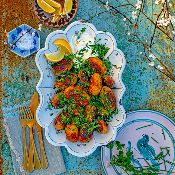 White wine and lemon browned new potatoes