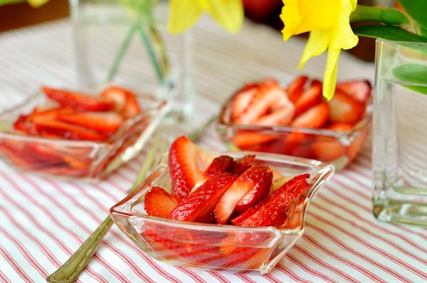White wine-marinated strawberries