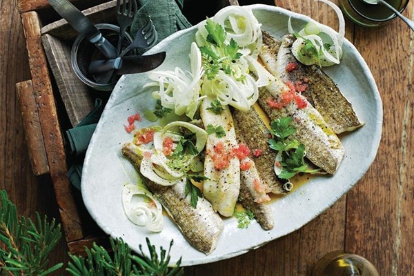 Whiting, fennel, finger lime, roasted bone sauce