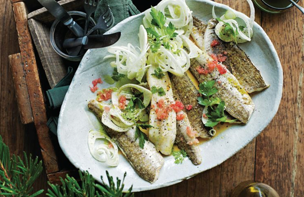 Whiting, fennel, finger lime, roasted bone sauce