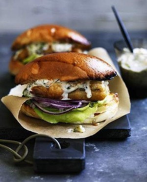 Whiting sandwiches with crab tartare