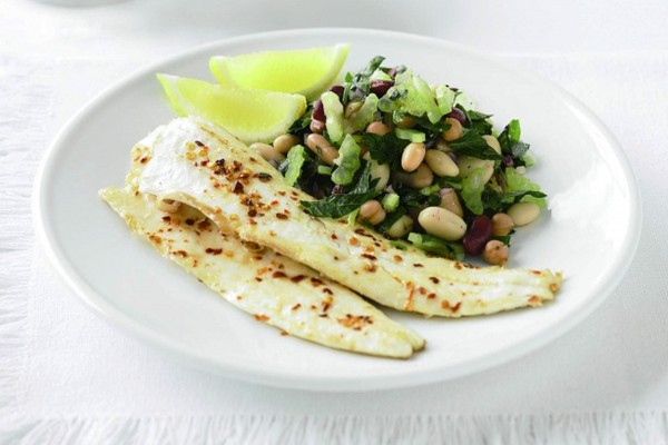 Whiting with Mediterranean bean salad