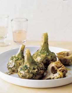 Whole artichokes braised Roman style (Carciofi alla Romana)