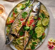 Whole baked fish with fennel, chilli & lemongrass