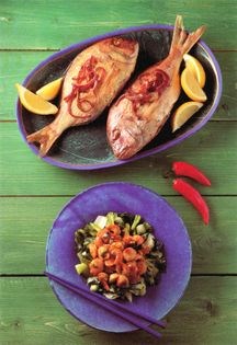 Whole baked snapper with pine nut stuffing