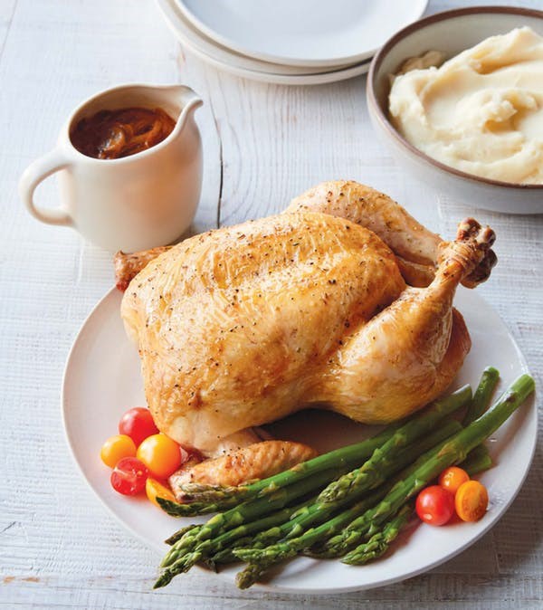 Whole chicken with mushroom sauce