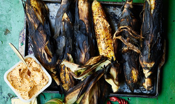 Whole corn on the grill