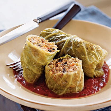 Whole grain and Italian sausage-stuffed cabbage