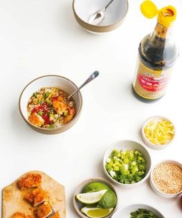 Whole grain congee with crisp panko chicken