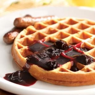 Whole-grain waffles with cherry sauce
