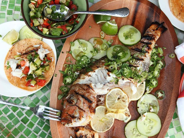 Whole grilled fish tacos