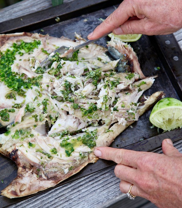 Whole grilled fish with chilli lime butter