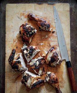 Whole miso-marinated baby chicken