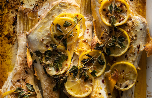 Whole ocean jackets with roasted lemon, fennel & oregano