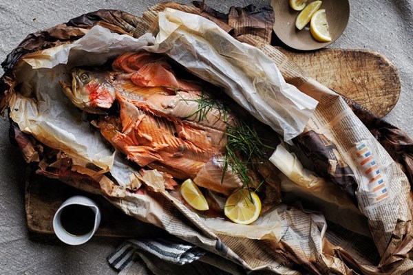 Whole ocean trout with honey & tamari dressing