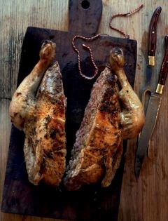 Whole organic chicken stuffed with pork, veal & sage sausage
