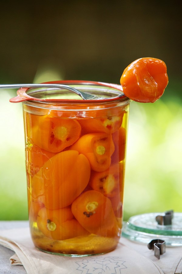 Whole pickled snacking peppers