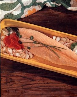 Whole poached salmon