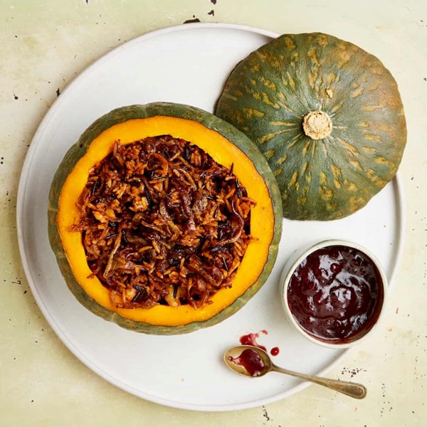 Whole pumpkin and walnut biryani
