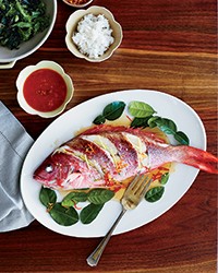 Whole red snapper with roasted tomato sauce