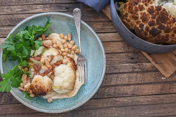 Whole roast cauli with hummus