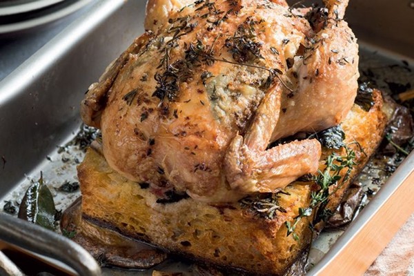 Whole roast chicken with famous chicken bread