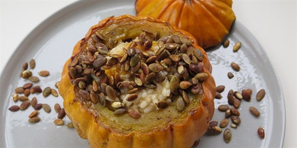 Whole roast pumpkin risotto