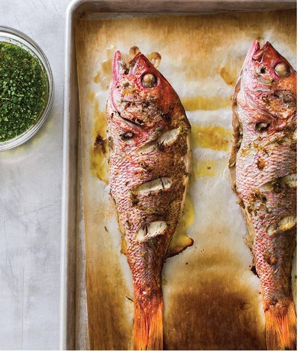 Whole roast snapper with citrus vinaigrette