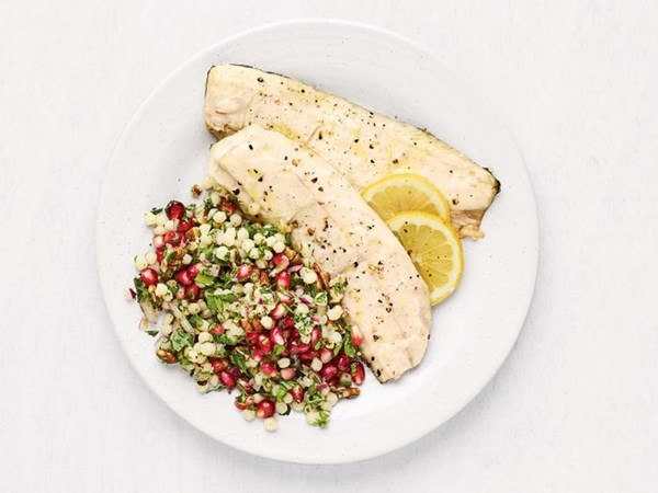 Whole roasted branzino with couscous salad
