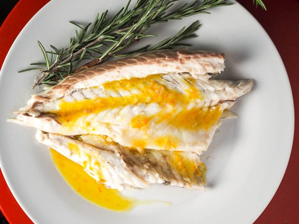 Whole roasted branzino with tangerine-fennel vinaigrette