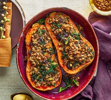 Whole roasted butternut squash with Christmas stuffing