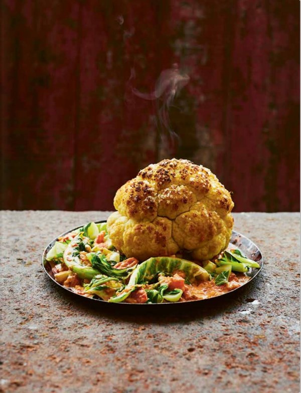 Whole roasted cauliflower with anchovy sauce