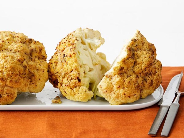 Whole roasted cauliflower with herb-mustard glaze