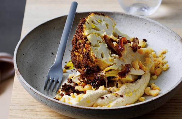 Whole-roasted cauliflower with macadamia puree