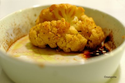 Whole roasted cauliflower with mustard vinaigrette