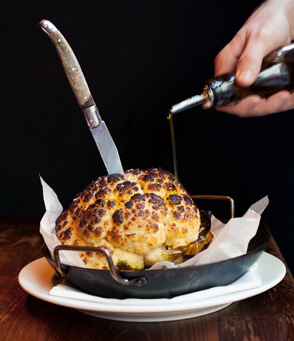 Whole roasted cauliflower with whipped goat cheese