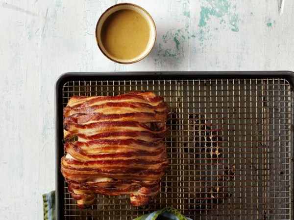 Whole roasted chicken with bacon