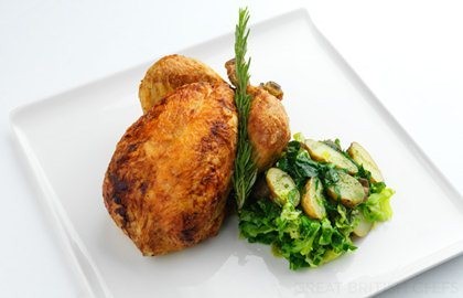 Whole roasted chicken with herby potato salad