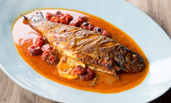 Whole roasted fish with Gullah Country moppin' sauce