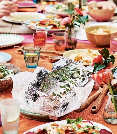 Whole roasted herb and lemon salmon