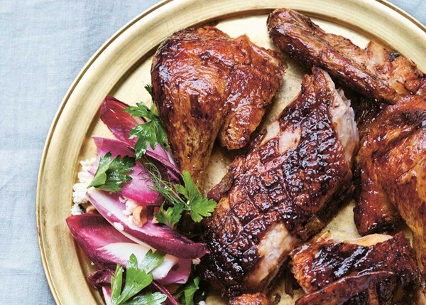 Whole roasted orange- and soy-glazed duck