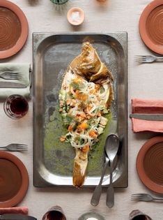 Whole roasted plaice with seaweed butter, fennel and orange