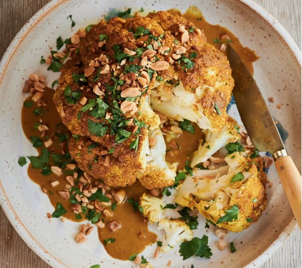 Whole roasted satay cauliflower