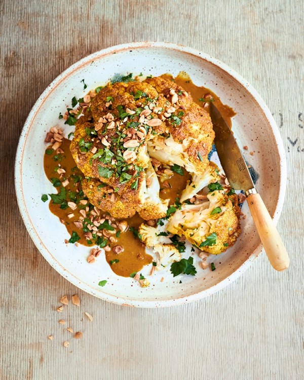 Whole roasted satay cauliflower 