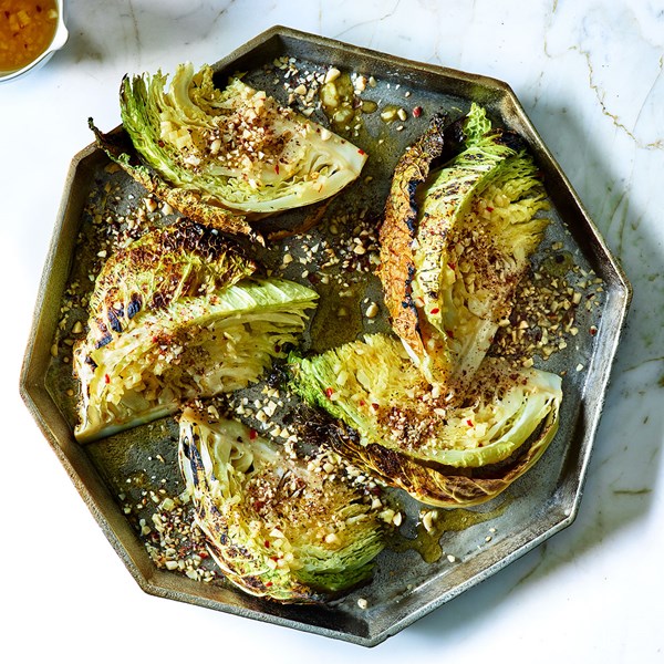 Whole roasted Savoy cabbage with za'atar and orange vinaigrette