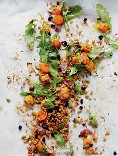 Whole rye salad with bourboned currants and caraway