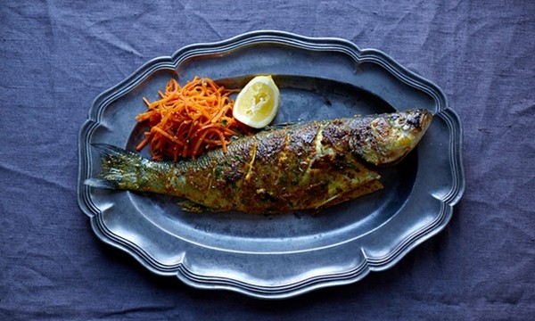 Whole sea bass (Sindhi masala)